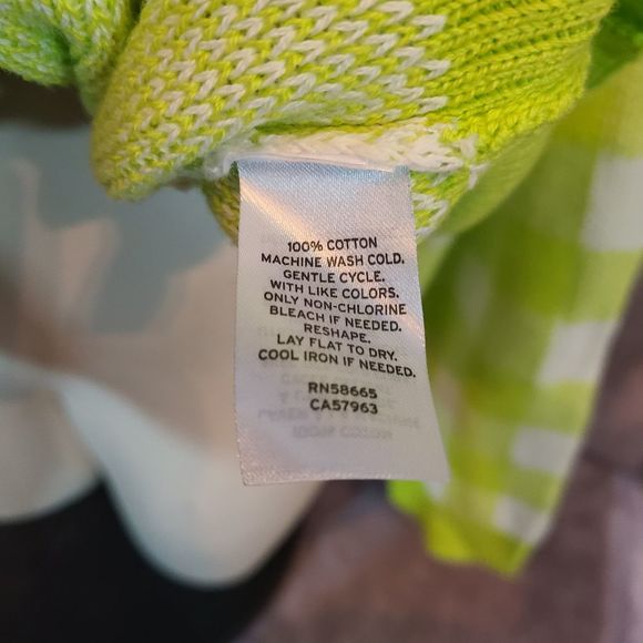 Women's Green Checkered Cardigan Sweater 100% Cotton - Picture 5 of 5